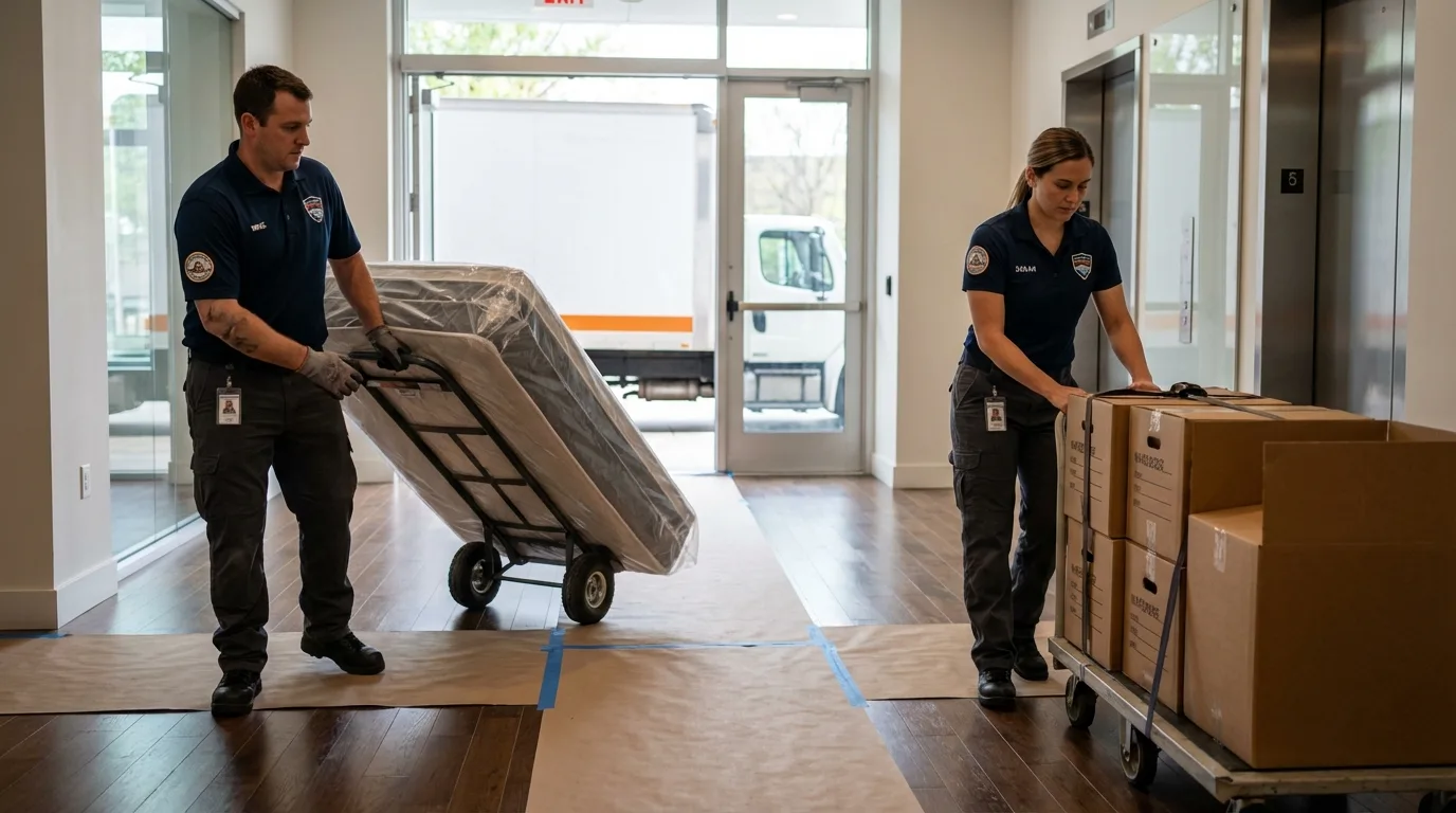 Professional apartment movers loading elevator in Barboursville, WV